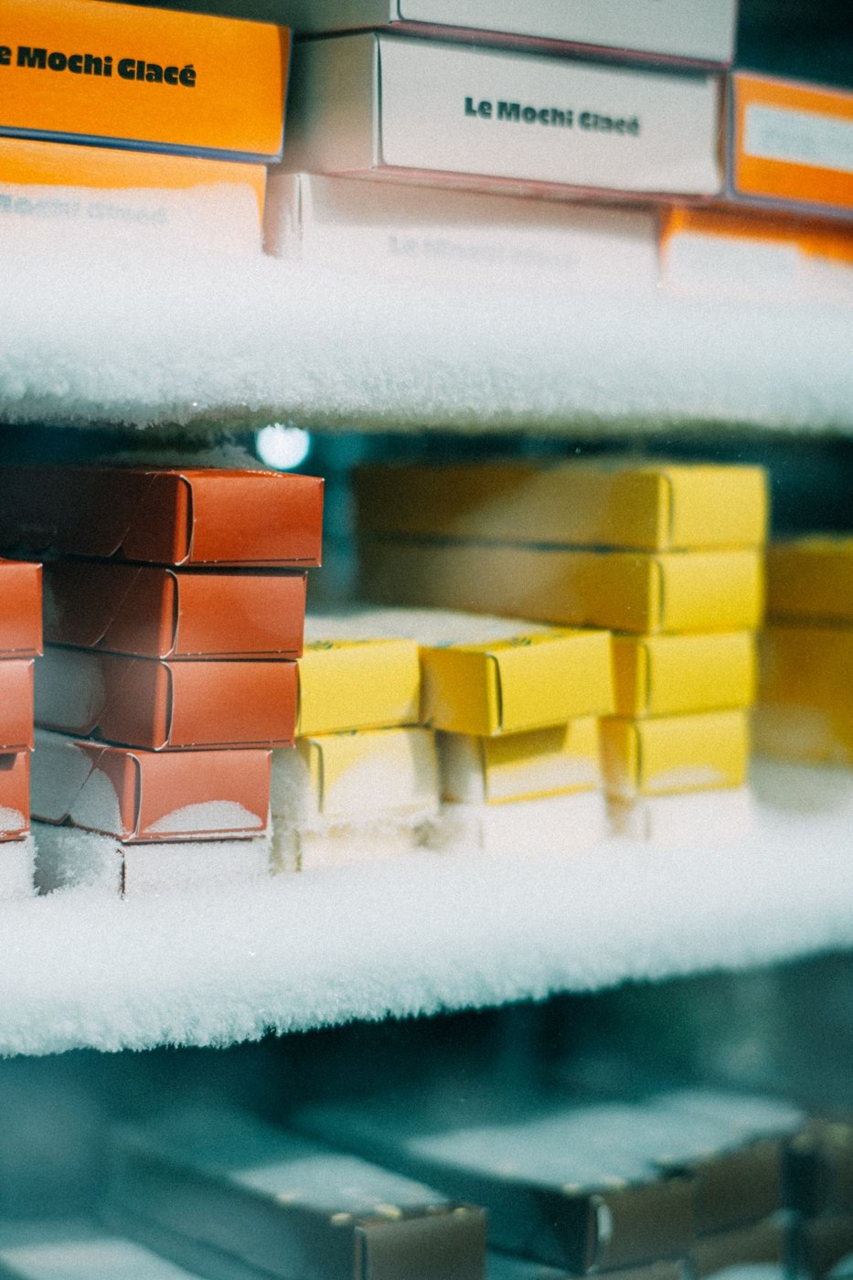 Boxes arranged in a freezer