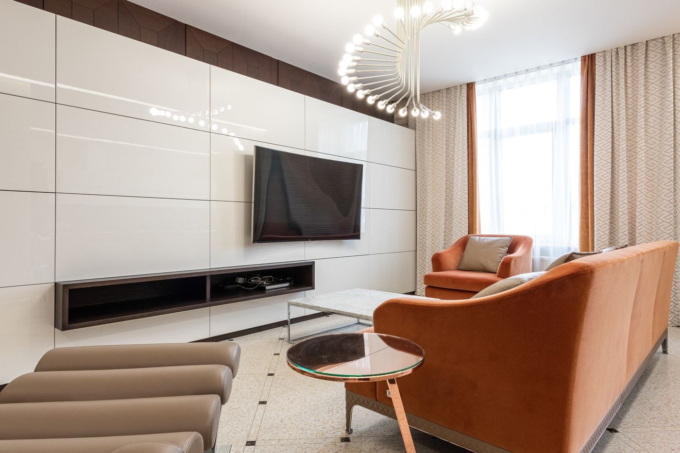 Interior of living room with TV