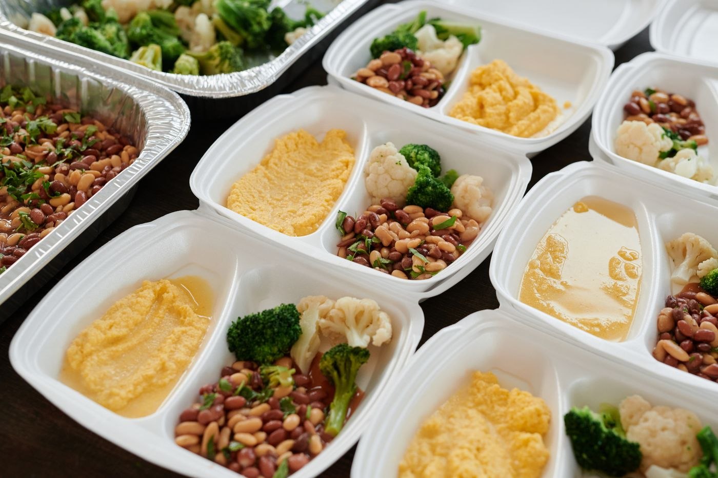 Prepared meals portioned into food containers